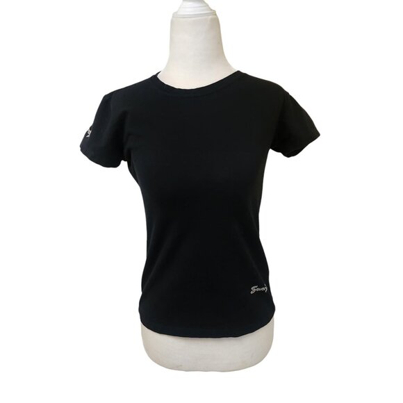 7 For All Mankind Black Logo Quality Top Shirt Juniors Large Fits Like Small - Picture 1 of 6